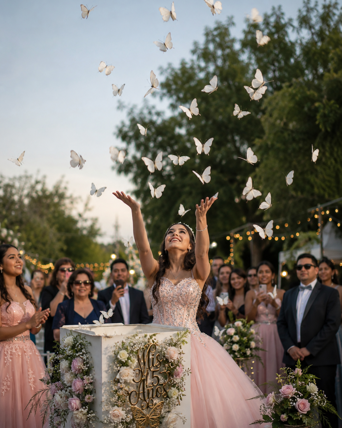 Quinceañera con liberación de mariposas